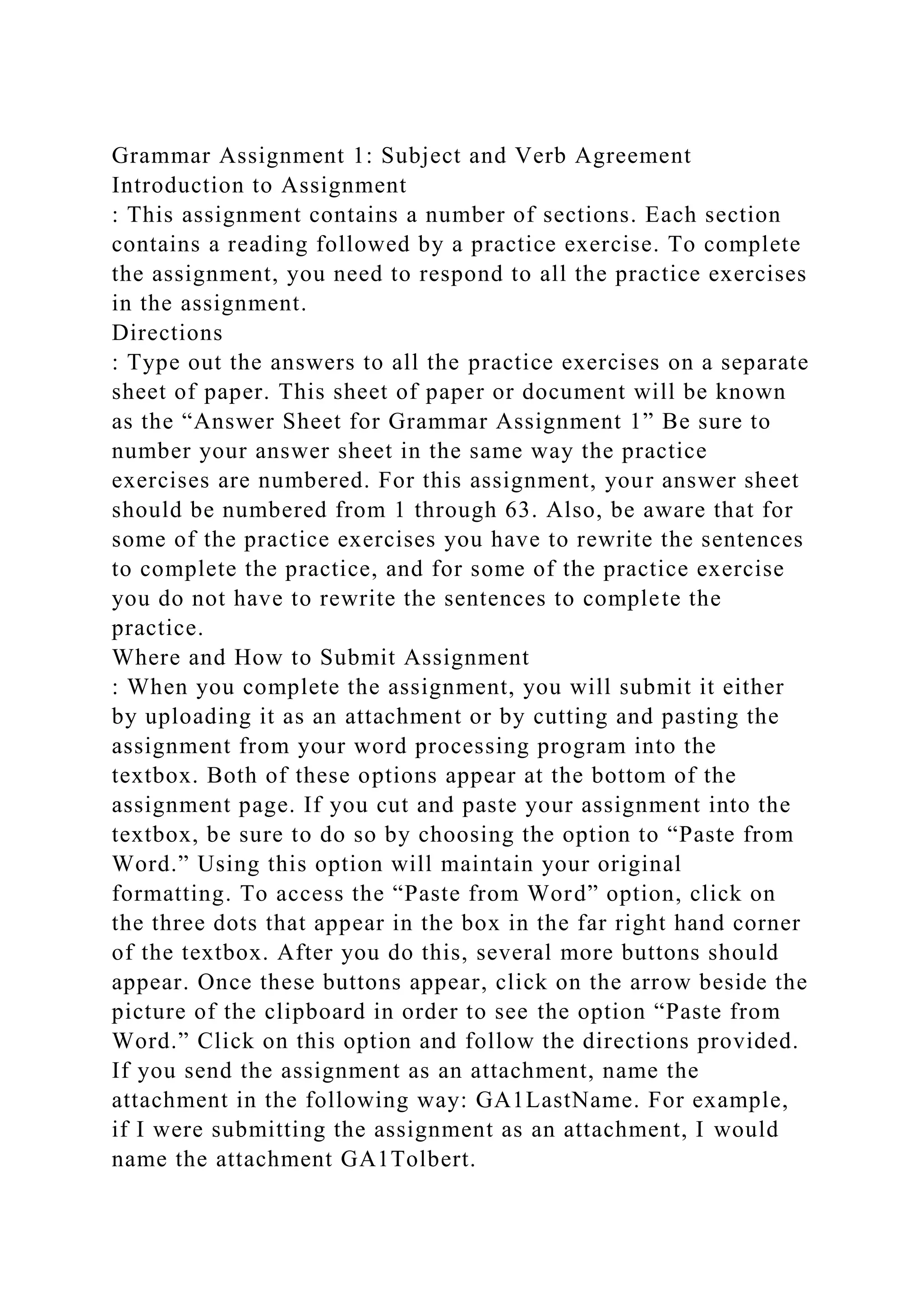 Grammar Assignment 1 Subject and Verb AgreementIntroduction to As.docx