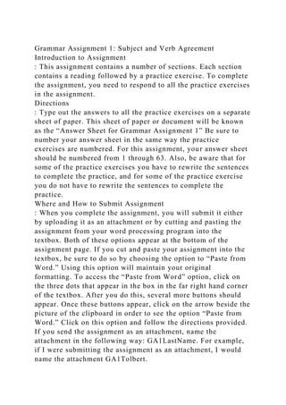 Grammar Assignment 1 Subject and Verb AgreementIntroduction to As.docx