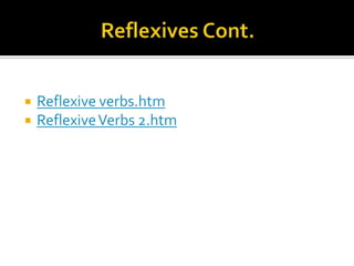 Di              Decir
Haz             Hacer
Ve              Ir
Pon             Poner                  Put into 3rd
Sal             Salir                    person           Keep in tu form
Se              Ser                                         and drop s
Ten             Tener
Ven             Venir


      When using a pronoun with an affirmative tu command, the pronoun
      attaches to the end of the command
                              Ex. Cruza el parque > Cruzalo
 