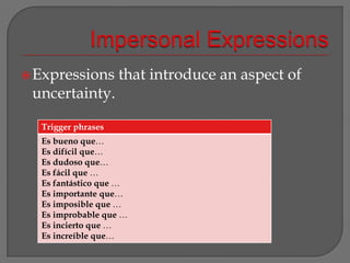 Impersonal ExpressionsExpressions that introduce an aspect of uncertainty.