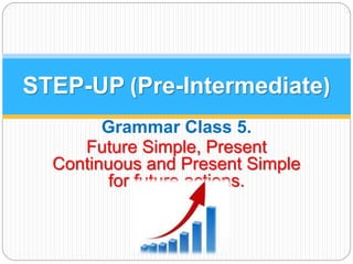 STEP-UP (Pre-Intermediate) 
Grammar Class 5. 
Future Simple, Present 
Continuous and Present Simple 
for future actions. 
 
