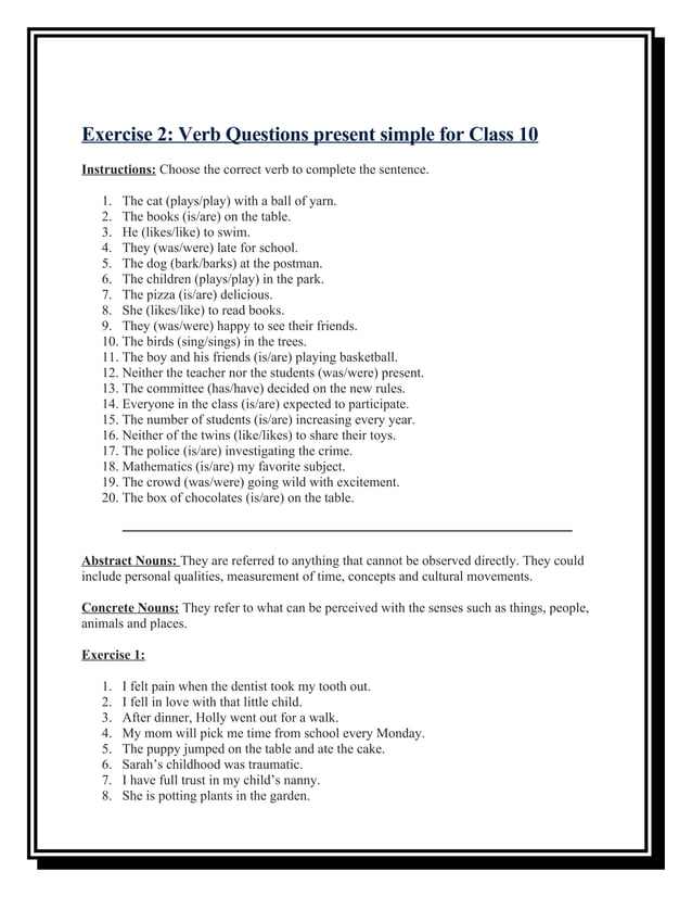 English Grammar grade 10 class work and homework | PDF