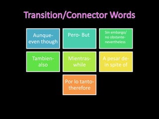 Transition/Connector WordsSin embargo/ no obstante-neverthelessPero- But 