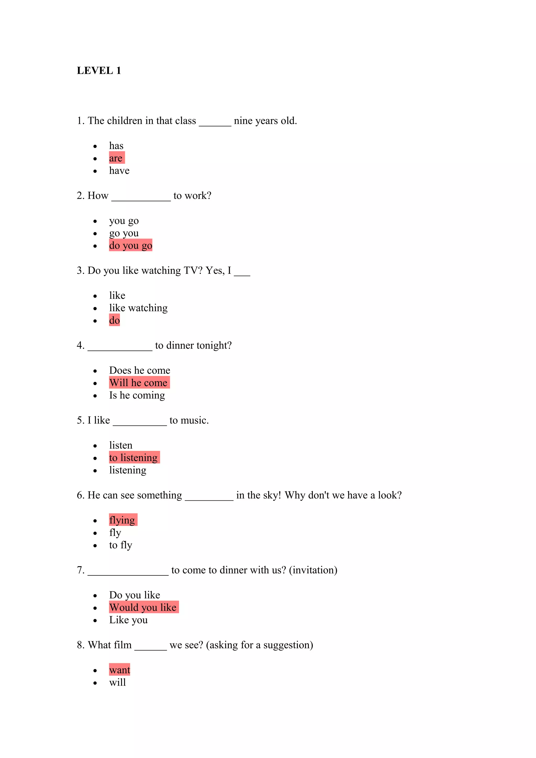 GRAMMAR TEST MULTIPLE CHOICE | PDF