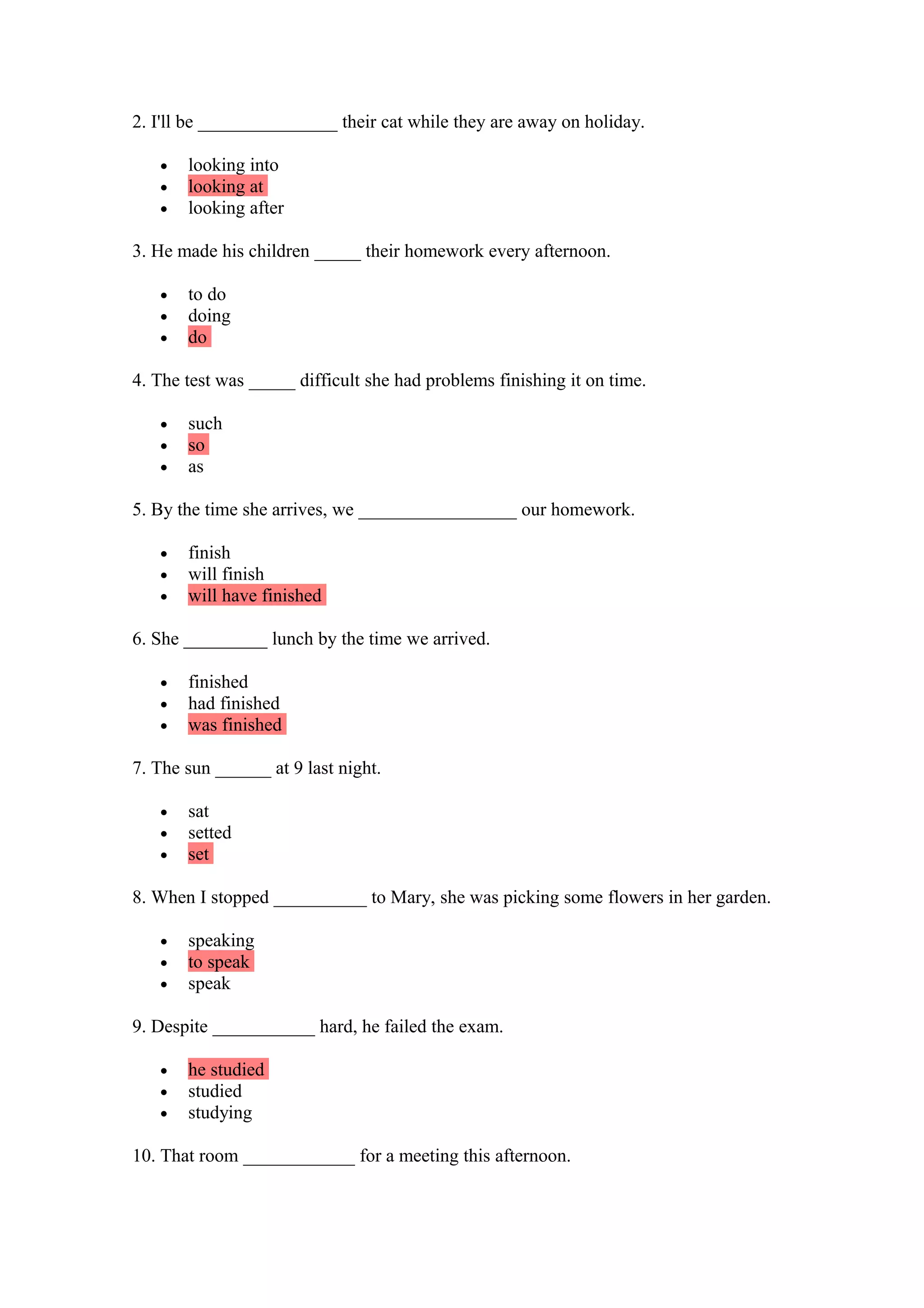 GRAMMAR TEST MULTIPLE CHOICE | PDF