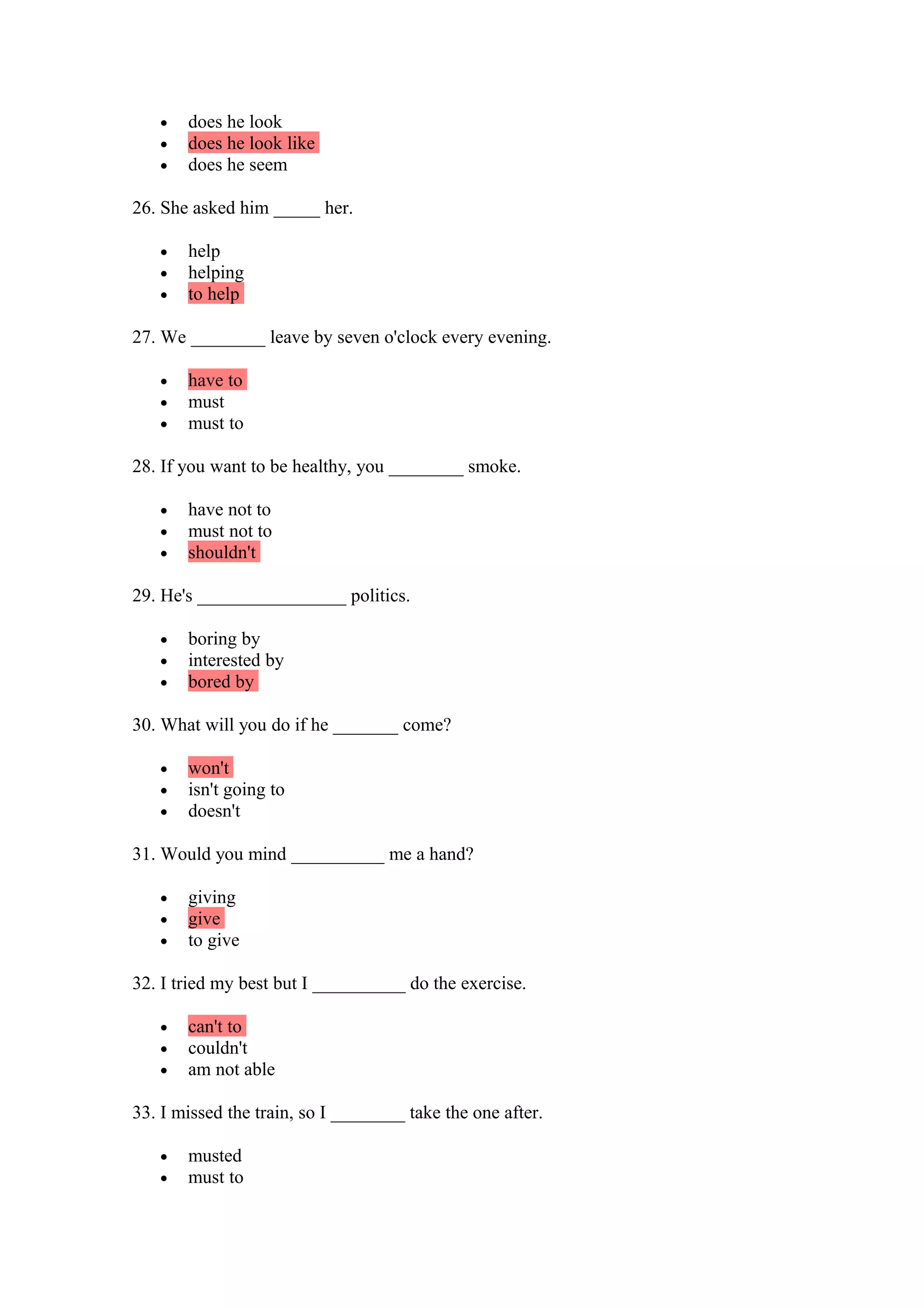 GRAMMAR TEST MULTIPLE CHOICE | PDF