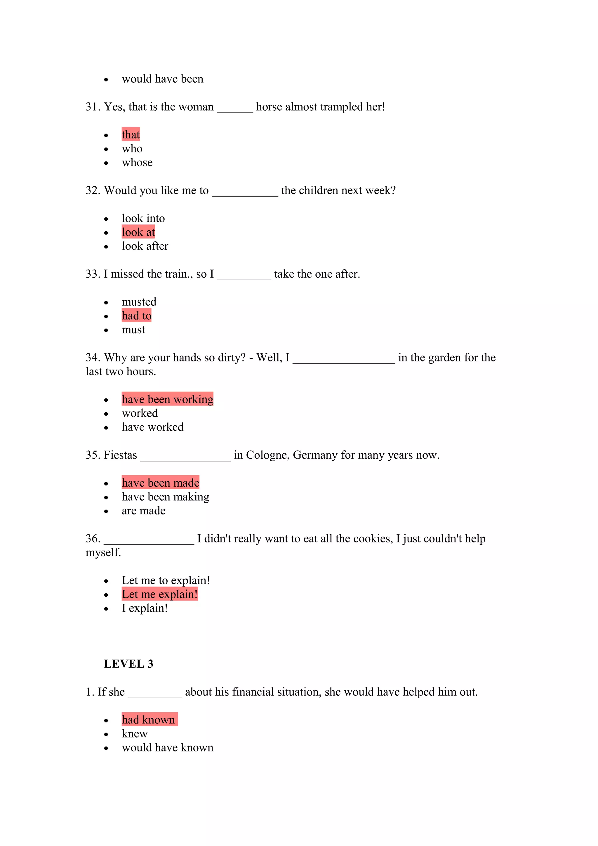 GRAMMAR TEST MULTIPLE CHOICE | PDF