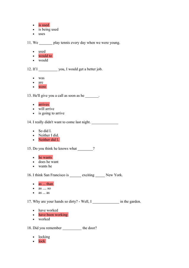 GRAMMAR TEST MULTIPLE CHOICE | PDF