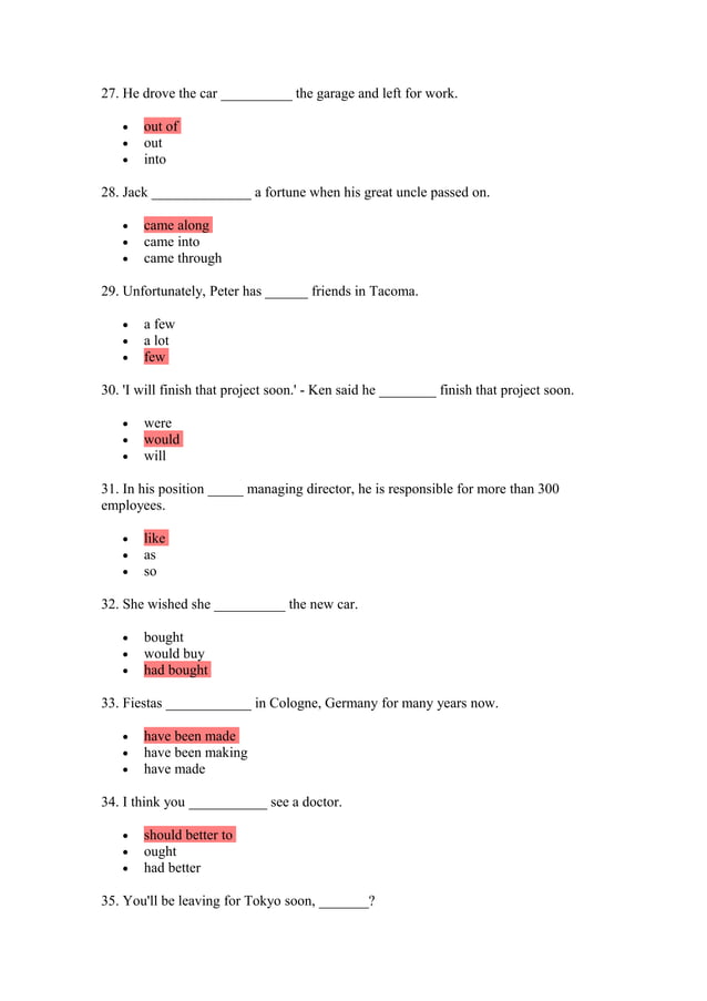 GRAMMAR TEST MULTIPLE CHOICE | PDF