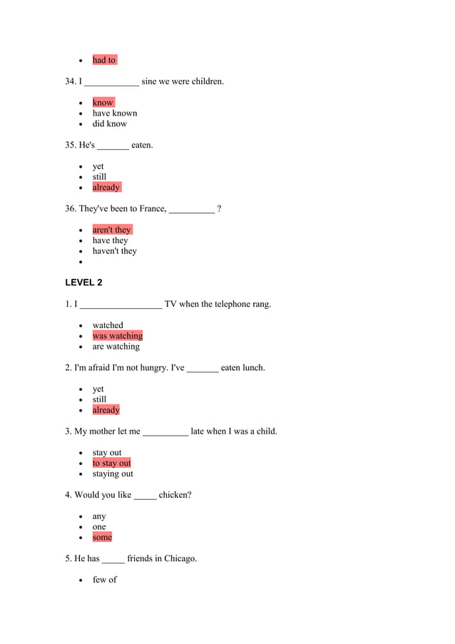 GRAMMAR TEST MULTIPLE CHOICE | PDF