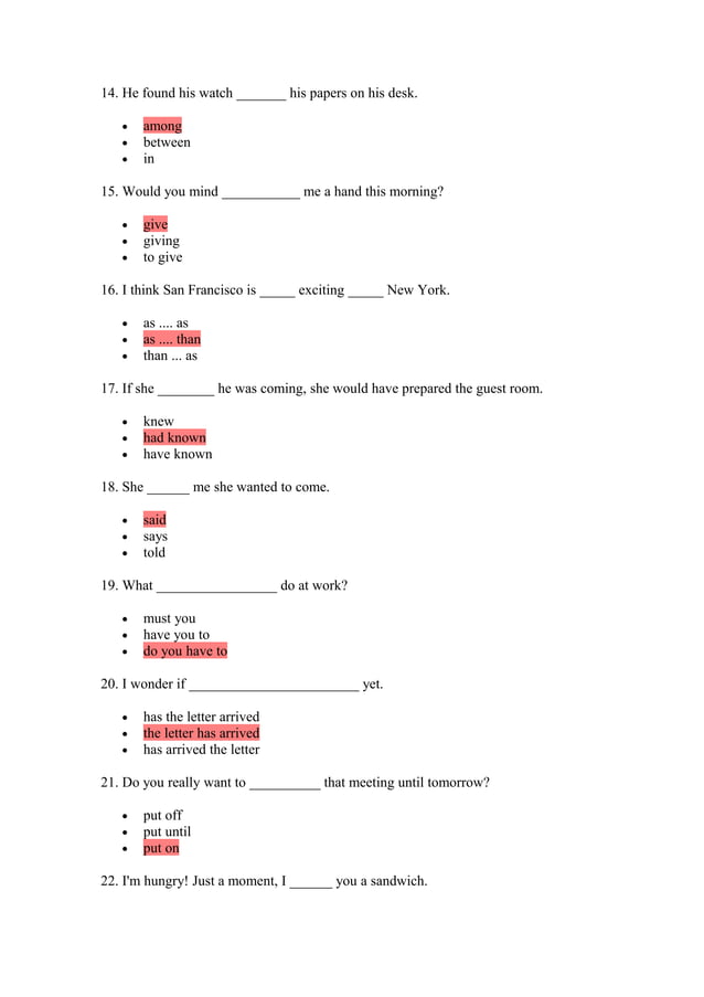 GRAMMAR TEST MULTIPLE CHOICE | PDF