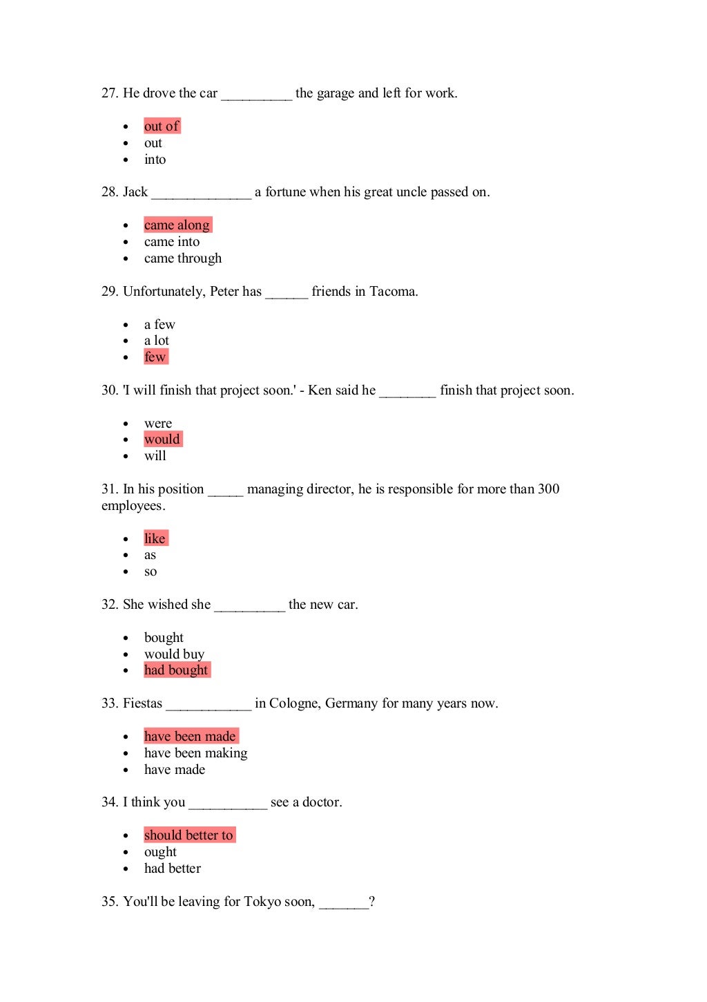 GRAMMAR TEST MULTIPLE CHOICE