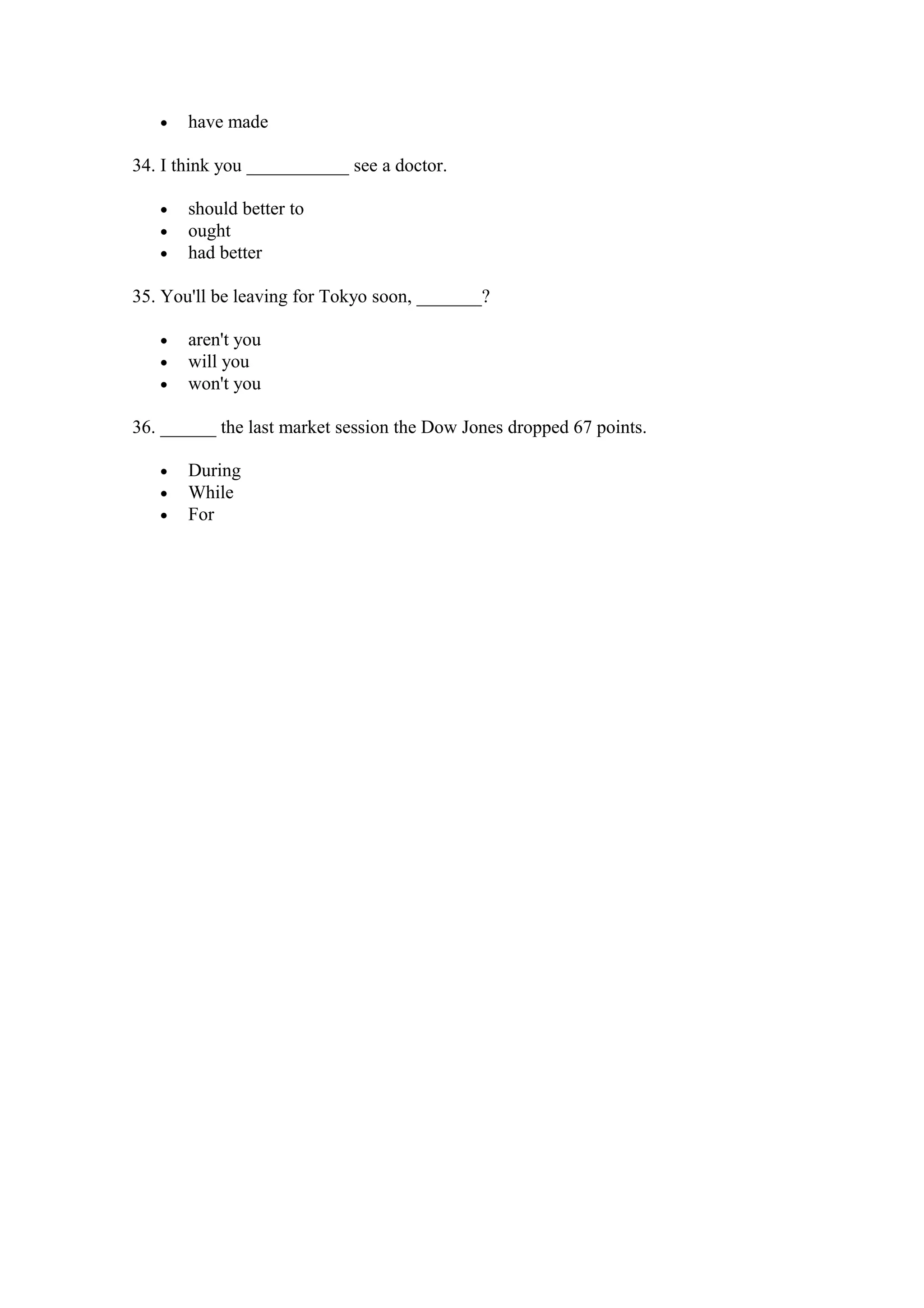 Grammar test multiple choice | DOC