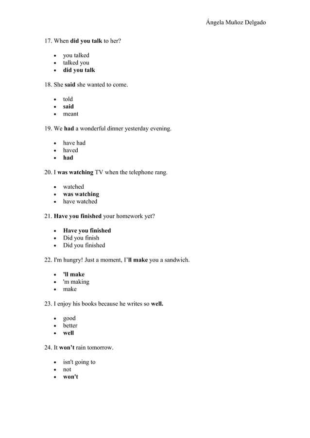 Grammar test multiple choice (1) corregido | PDF