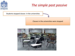 The simple past passive

Students stopped classes in the universities



                                  Classes in the ...