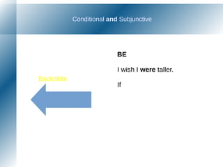 Conditional and Subjunctive
BE
I wish I were taller.
If
Backslide
 