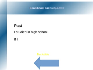 Conditional and Subjunctive
Backslide
Past
I studied in high school.
If I
 
