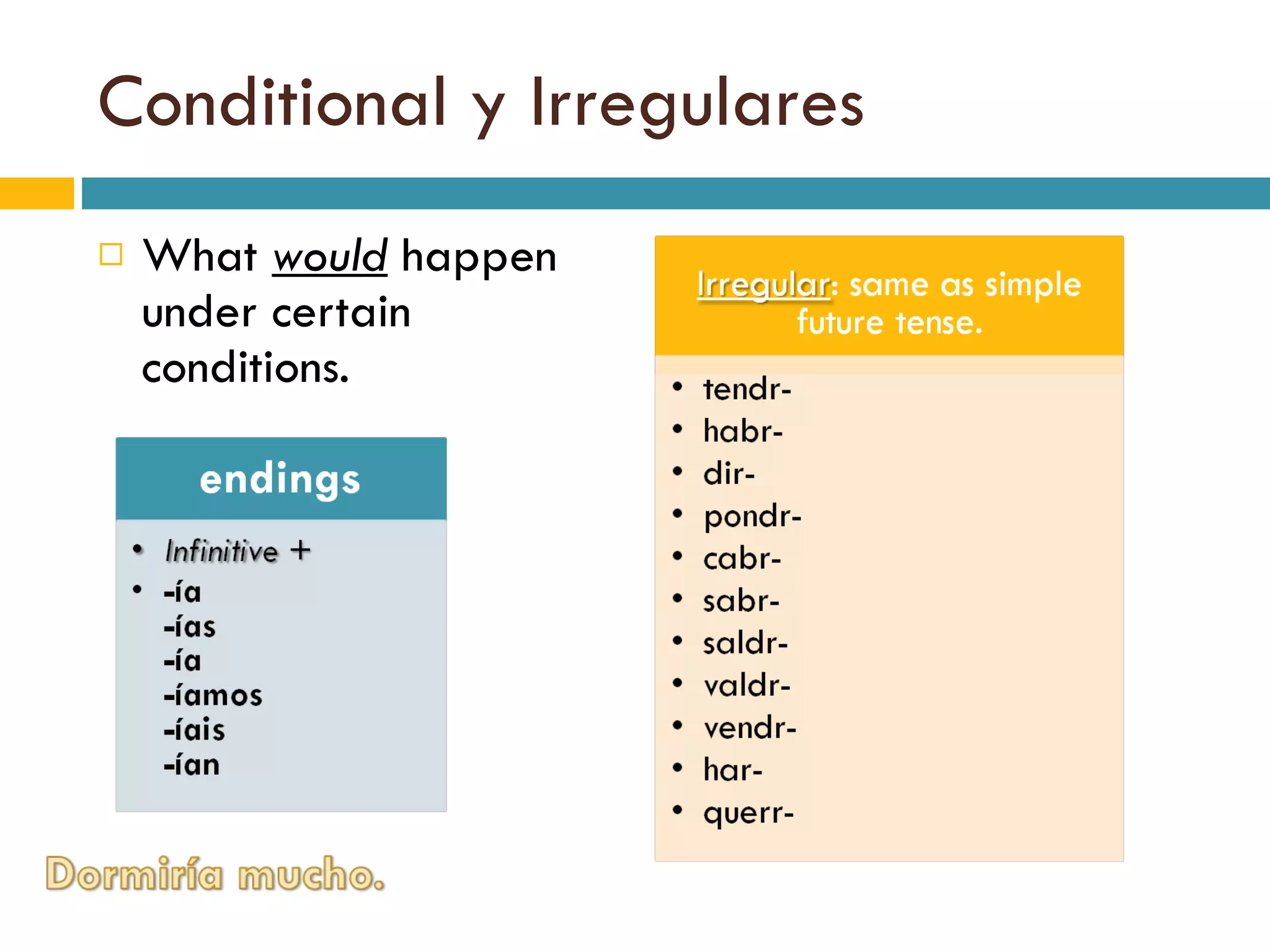 Conditional y Irregulares What  would  happen under certain conditions. 