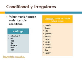 Conditional y Irregulares What  would  happen under certain conditions. 