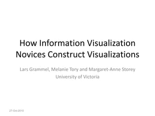 How Information Visualization
Novices Construct Visualizations
Lars Grammel, Melanie Tory and Margaret-Anne Storey
University of Victoria
27-Oct-2010
 
