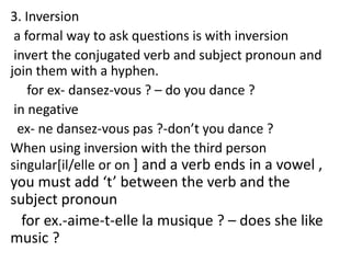 L Inversion French French grammar pdf , basic and for beginner level | PPTX