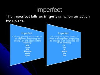 Imperfect
The imperfect tells us in general when an action
took place.
 