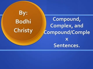 Compound,
Complex, and
Compound/Comple
x
Sentences.
By:
Bodhi
Christy
 