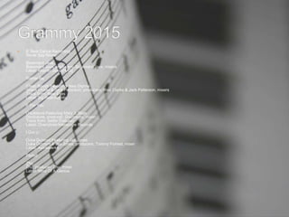  9. Best Dance Recording
Never Say Never
Basement Jaxx
Basement Jaxx, producers; Basement Jaxx, mixers
Label: Atlantic Jaxx/[PIAS]
Rather Be
Clean Bandit Featuring Jess Glynne
Grace Chatto & Jack Patterson, producers; Wez Clarke & Jack Patterson, mixers
Track from: New Eyes
Label: Big Beat/Atlantic
F For You
Disclosure Featuring Mary J. Blige
Disclosure, producer; Disclosure, mixer
Track from: Settle (Deluxe)
Label: Cherrytree/Interscope Records
I Got U
Duke Dumont Featuring Jax Jones
Duke Dumont & Jax Jones, producers; Tommy Forrest, mixer
Label: Astralwerks
Faded
Zhu
Zhu, producer; Zhu, mixer
Label: Mind Of A Genius
 