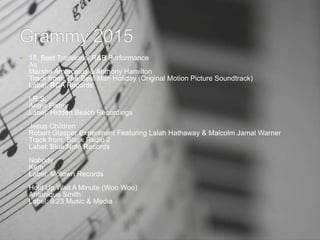  18. Best Traditional R&B Performance
As
Marsha Ambrosius & Anthony Hamilton
Track from: The Best Man Holiday (Original Motion Picture Soundtrack)
Label: RCA Records
I.R.S.
Angie Fisher
Label: Hidden Beach Recordings
Jesus Children
Robert Glasper Experiment Featuring Lalah Hathaway & Malcolm Jamal Warner
Track from: Black Radio 2
Label: Blue Note Records
Nobody
Kem
Label: Motown Records
Hold Up Wait A Minute (Woo Woo)
Antonique Smith
Label: 9:23 Music & Media
 