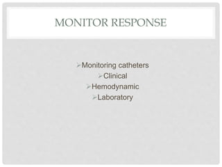 MONITOR RESPONSE
Monitoring catheters
Clinical
Hemodynamic
Laboratory
 