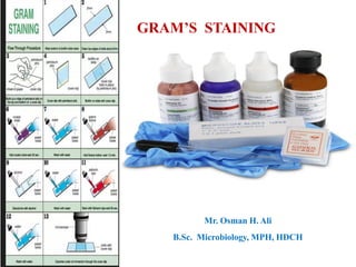 GRAM’S STAINING
Mr. Osman H. Ali
B.Sc. Microbiology, MPH, HDCH
 