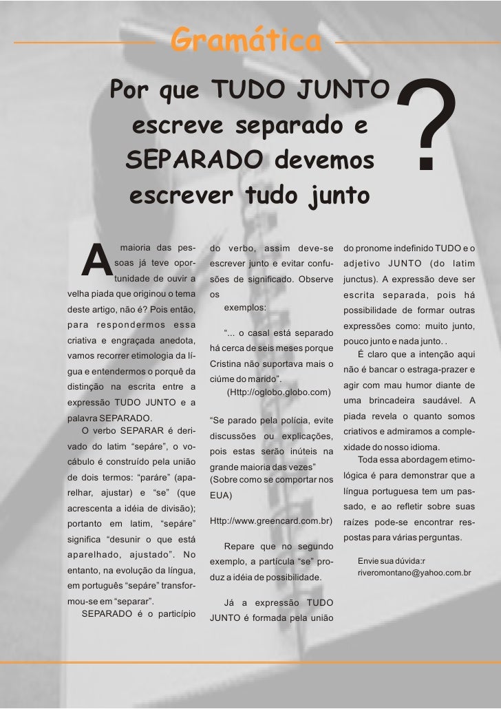 artigo Mieli Por que "tudo junto" se escreve separado?