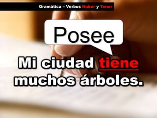 Gramática – Verbos Haber y TenerPoseeMi ciudad tiene muchos árboles. 