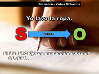 El SUJETO ejerce una acción sobre el
OBJETO.
S O
Gramática – Verbos Reflexivos