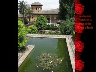 Jardines del Partal con la torre de las damas al fondo 