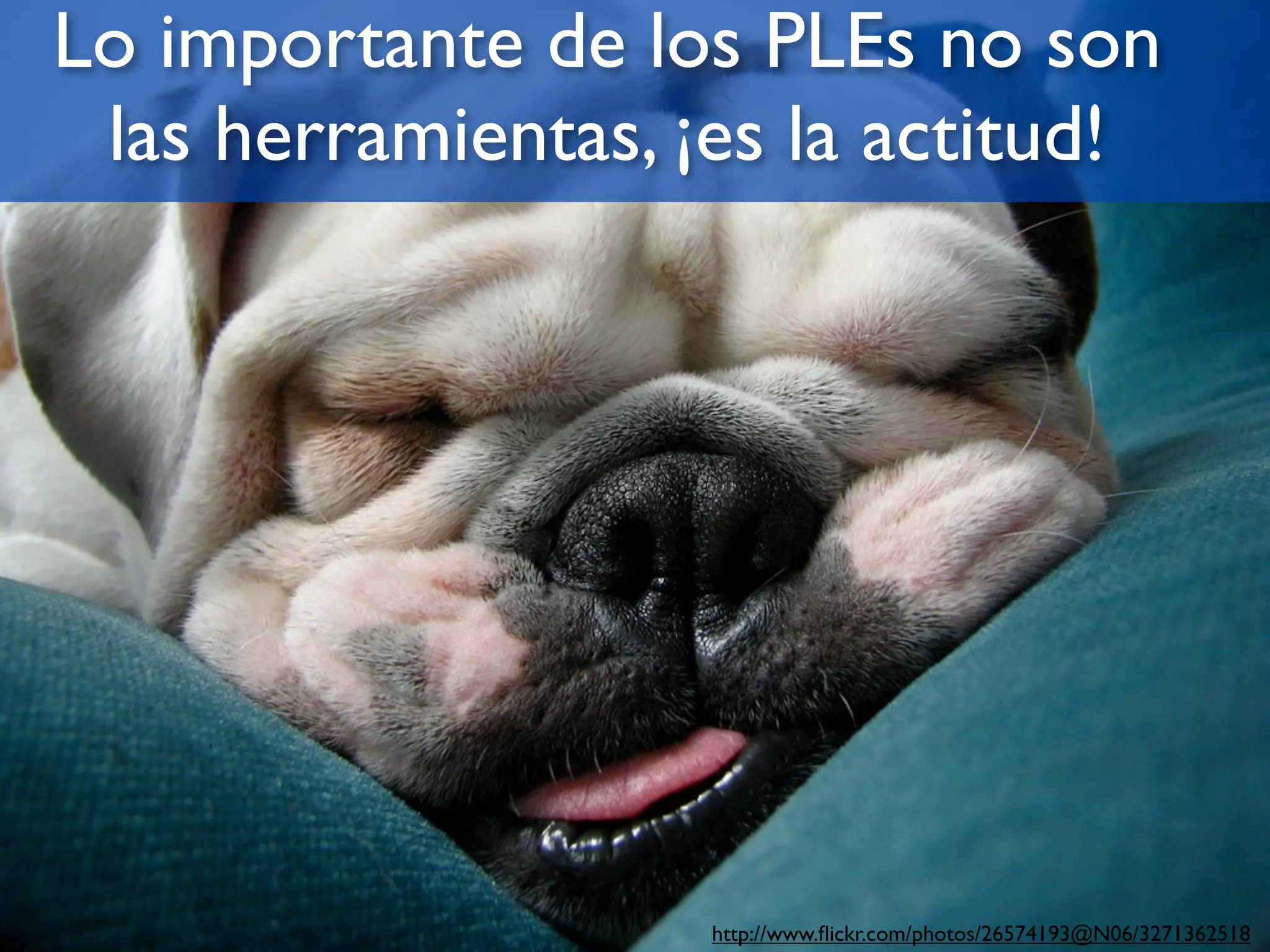 Lo importante de los PLEs no son
 las herramientas, ¡es la actitud!




                    http://www.ﬂickr.com/photos/26574193@N06/3271362518
 