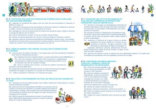 8 9
N° 4 : Concevoir une gare multimodale qui s’insère dans le maillage
des circulations urbaines
4.1 - organiser la circulation des usagers entre les arrêts des bus interurbains et Valouette, le
RER B et la Ligne 15 ;
4.2 - améliorer les dessertes par bus interurbains et Valouette (cadences et fréquences, parcours
et arrêts) ; assurer un meilleur accès aux quartiers de Cachan ;
4.3 - aménager les voies de circulation pour les piétons aux abords de la gare ; élargir et sécuriser
le passage des piétons sous le tunnel ;
4.4 - prévoir suffisamment d’espace au bas des escaliers venant de Paris ;
4.5 - prévoir un plateau piétonnier sur l’avenue Carnot qui oblige les véhicules à ralentir ;
4.6 - repenser le plan de circulation automobile pour désengorger l’avenue Carnot ; par exemple :
interdiction de tourner dans la rue du Docteur Gosselin quand on vient de la D920, mise en sens
unique de certaines voies, transformation du quartier en zone 30.
N° 5 : Créer un endroit sûr, propre, accueillant et respecté par
les usagers
5.1 - créer un poste de référent «sécurité» et sur chaque quai, une borne permettant d’appeler à
toute heure le Commissariat de police ;
5.2 - implanter des bornes d’appel d’urgence, un poste de premiers secours (défibrillateur…)
5.3 - créer des sanitaires opérationnels, bien entretenus et régulièrement
nettoyés pour le confort de tous les usagers ; (accessibles gratuitement à tous
les titulaires d’un titre de transport en règle)
5.4 - éviter les endroits type «recoins», en retrait ou sombres, favorisant les
incivilités et les actes délictueux ;
5.5 - utiliser des matériaux peu salissants incitant au respect des lieux par les usagers :
sensibiliser les usagers à la propreté et au respect de l’environnement ;
5.6. - veiller à la propreté à l’intérieur et à l’extérieur de la gare.
N° 6 : Faciliter le stationnement de tous les véhicules des usagers de
la gare
6.1 - aménager des aires de dépose-minute, bien visibles, proches des entrées piétons, à station-
nement strictement contrôlé ;
6.2 - prévoir des aires de stationnement surveillées, en souterrain, pour les
voitures et les deux-roues motorisés, en nombre suffisant pour limiter le
stationnement « sauvage » dans le quartier avec une tarification attractive
et éventuellement gratuite pour les usagers de la gare titulaires d’un
abonnement de transport ;
6.3 - offrir un espace de stationnement sécurisé et couvert pour les
vélos, suffisamment dimensionné, prenant en compte l’évolution
future de ce type de déplacement.
N° 7 : Favoriser une activité économique et
susciter des commerces de proximité qui
complètent ceux du Centre-Ville
7.1 - favoriser et encourager un développement diversifié des
activités économiques autour de la gare sans faire concurrence
au centre-ville ; ne pas réduire ce développement aux seules
activités de «bureaux» ;
7.2 - soutenir la création et l’implantation d’entreprises le long
de l’avenue Carnot tout en préservant le caractère pavillonnaire
à l’arrière, afin de créer un quartier «mixte» alliant habitat et
activités économiques ;
7.3 - implanter à l’intérieur de la gare ou dans ses abords
immédiats des petits commerces et points de res-
tauration, en priorité : kiosque à journaux, DAB
(Distributeur Automatique de Billets), boulangerie, et
également, pharmacie, épicerie, alimentation, bar-café,
points multiservices, points de retrait d’achats en ligne. Ne pas
créer de centre commercial ;
7.4 - préserver un marché couvert, le valoriser par une signalétique adaptée et le rendre plus
accueillant qu’actuellement avec des parkings en sous-sol ou en étage.
N° 8 : Construire un espace innovant,
convivial, donnant l’envie de
promenade et de découverte
8.1 - concevoir une gare agréable et spa-
cieuse, ouverte sur le quartier et la ville,
une gare à taille humaine ;
8.2 - créer une ambiance conviviale et
sympathique, un lieu d’animations
et de vie, pas seulement de passage ;
aménager des terrasses avec tables
et chaises permettant aux usagers et
habitants de se rencontrer et partager ;
prévoir des endroits pour s’asseoir, bavarder, lire ;
8.3 - prévoir des espaces collectifs d’accueil
(séminaires, réunions d’entreprises, réunions de quartier…) ;
8.4 - limiter les volumes sonores (annonces sur les quais, bruit
des rames, résonances…)
8.5 - intégrer des espaces végétalisés pour concevoir une gare
«verte» ;
 