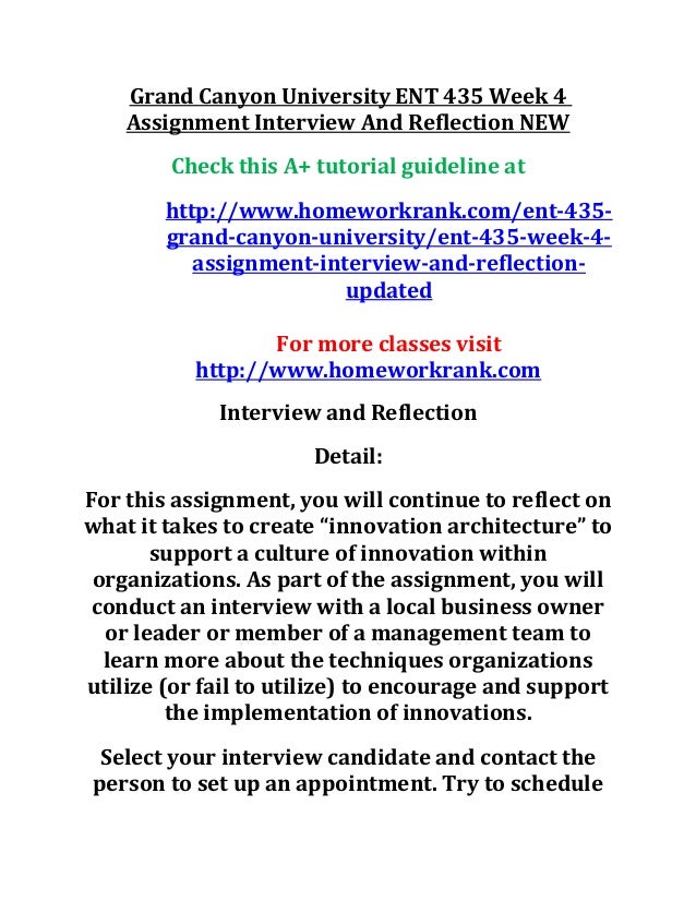 Grand Canyon University Ent 435 Week 4 Assignment Interview And Refle