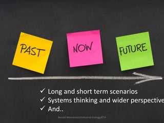  Long and short term scenarios
 Systems thinking and wider perspective
 And..
     Ronald Wennersten/Industrial Ecology/KTH
 
