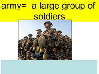 army= a large group of
soldiers
 