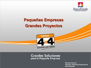 Pequeñas Empresas Grandes Proyectos Ricardo Auad S. Gerente  Pequeñas Empresas (I) BancoEstado 