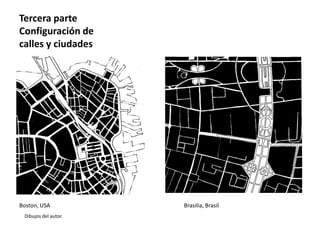 Dibujos del autor.
Boston, USA Brasilia, Brasil
Tercera parte
Configuración de
calles y ciudades
 