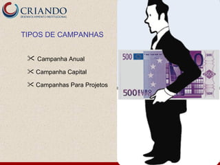 TIPOS DE CAMPANHAS


  Campanha Anual
  Campanha Capital

  Campanhas Para Projetos
 
