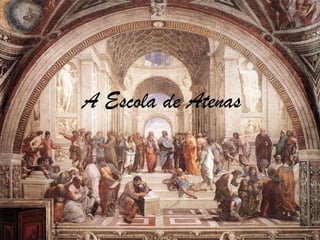  Rafael Sanzio (1483-1520) - suas obras comunicam ao observador um 
  sentimento de ordem e segurança, pois os elementos que compõem
 seus quadros são dispostos em espaços amplo, claros e de acordo com 
uma simetria equilibrada. Foi considerado grande pintor de “Madonas”.
      Obras destacadas: A Escola de Atenas e Madona da Manhã.
                                      




             A Escola de Atenas
 