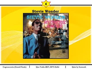 I I
Stevie WonderStevie Wonder  
Quiz by SomnathQuiz by SomnathCognoscentia (Grand Finale)Cognoscentia (Grand Finale) Quo Vadis-2K17, IIFT-DelhiQuo Vadis-2K17, IIFT-Delhi
4
 