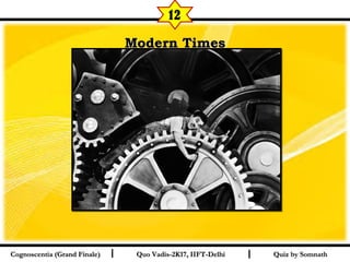 I I
Modern TimesModern Times
Quiz by SomnathQuiz by SomnathCognoscentia (Grand Finale)Cognoscentia (Grand Finale) Quo Vadis-2K17, IIFT-DelhiQuo Vadis-2K17, IIFT-Delhi
12
 