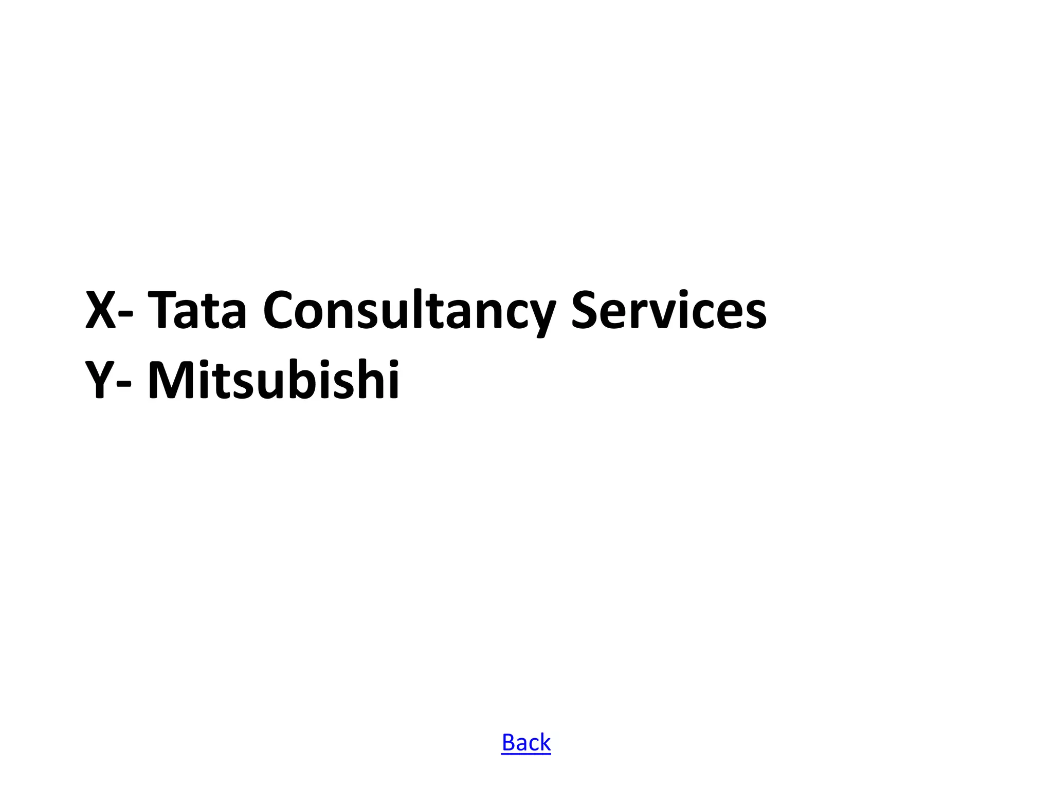 X- Tata Consultancy Services
Y- Mitsubishi




                 Back
 