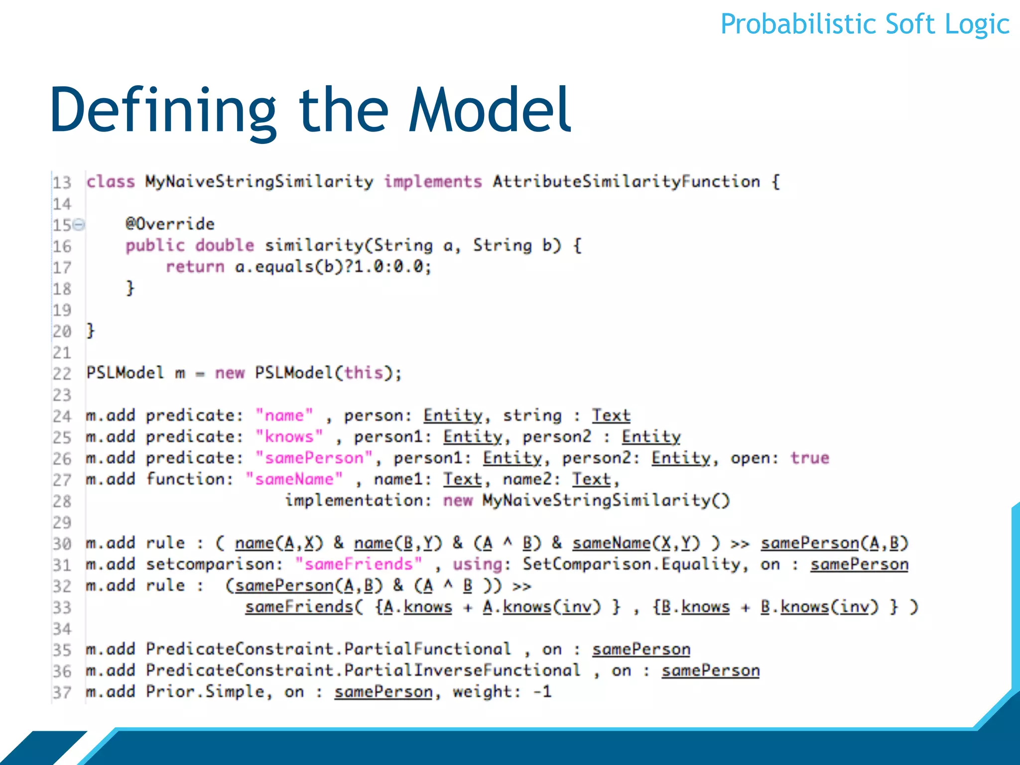 Probabilistic Soft Logic


Defining the Model
 