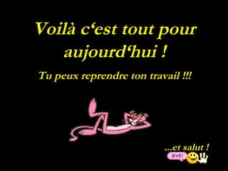 ...et salut ! Voilà c‘est tout pour aujourd‘hui ! Tu peux reprendre ton travail !!! 