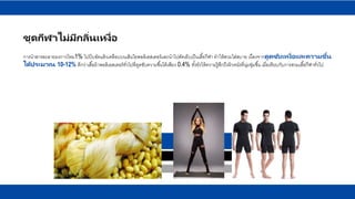 ชุดกีฬาไม่มีกลิ่นเหงื่อ
การนาสารละลายผงกาวไหม1% ไปบีบอัดแล้วเคลือบบนเส้นใยพอลิเอสเตอร์และนาไปตัดเย็บเป็นเสื้อกีฬา ทาให้สวมใส่สบาย เนื่องจากดูดซับเหงื่อและความชื้น
ได้ประมาณ 10-12% ดีกว่าเสื้อผ้าพอลิเอสเตอร์ทั่วไปที่ดูดซับความชื้นได้เพียง 0.4% ทั้งยังให้ความรู้สึกถึงผิวหนังที่นุ่มชุ่มชื้น เมื่อเทียบกับการสวมเสื้อกีฬาทั่วไป
 